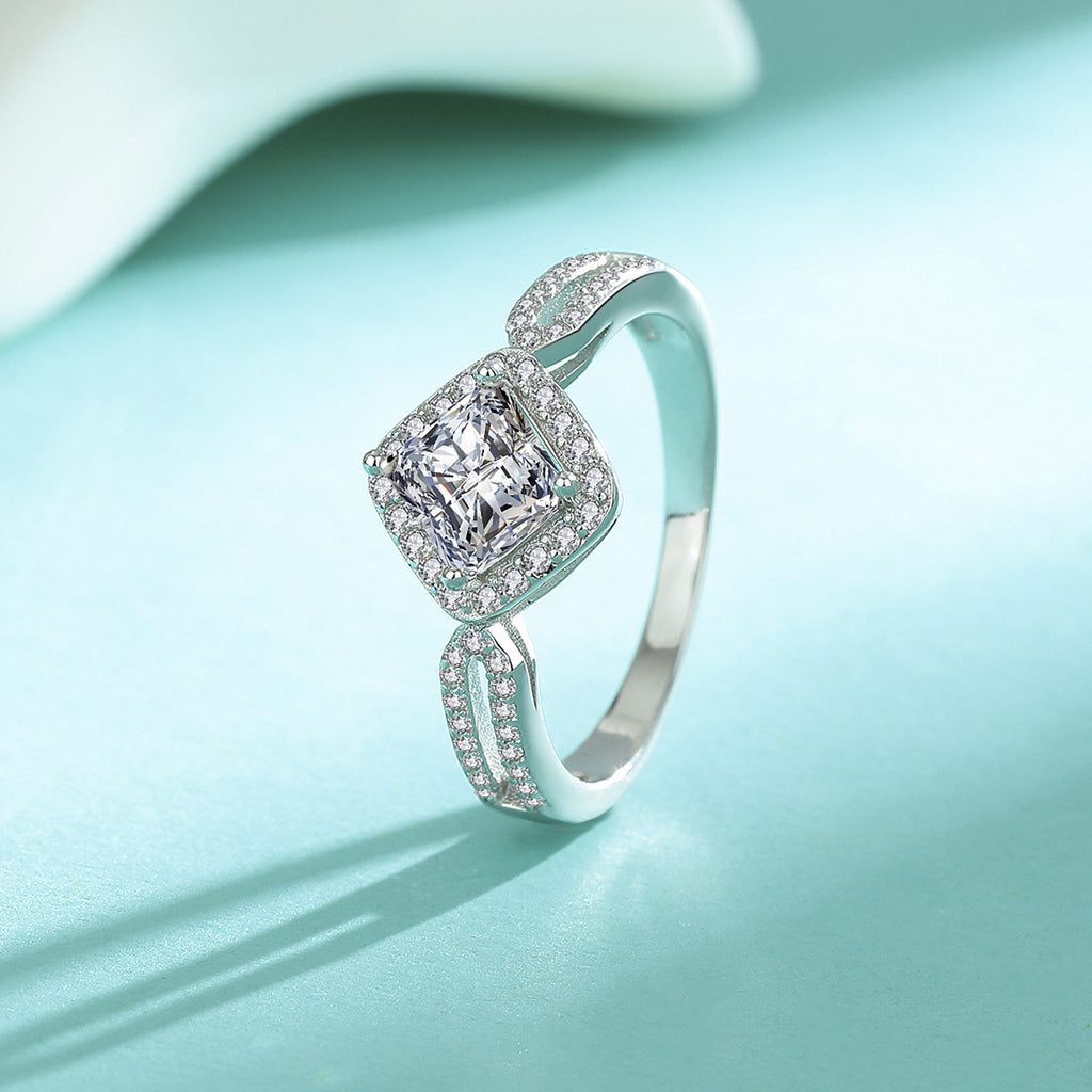 Princess Cut Square Sterling Silver Ring with Moissanite Stone