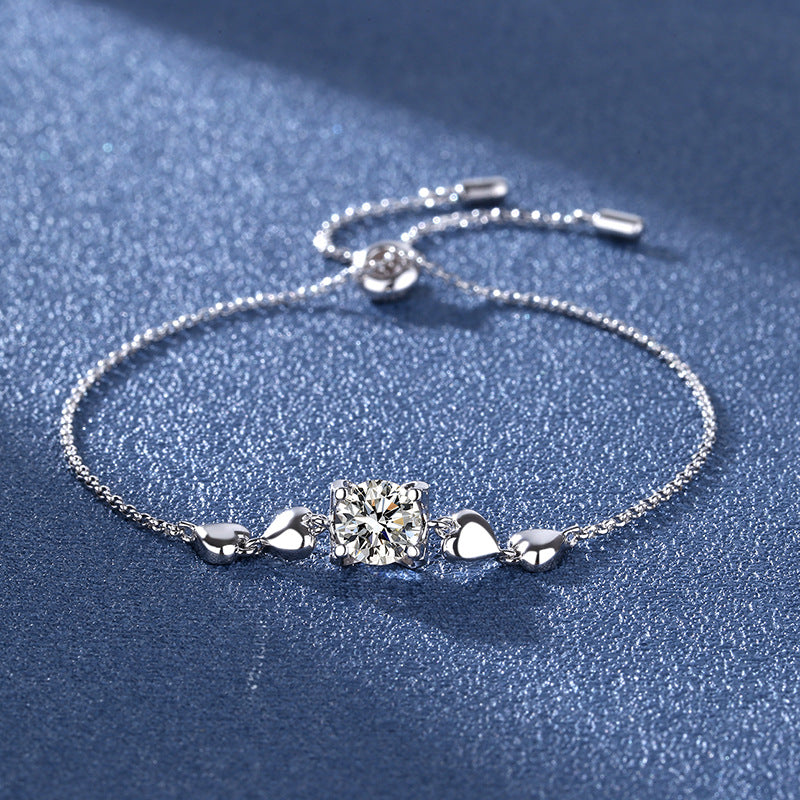 Bracelet - Heart Shaped S925 Sterling Silver with Moissanite Stones and Platinum Plating