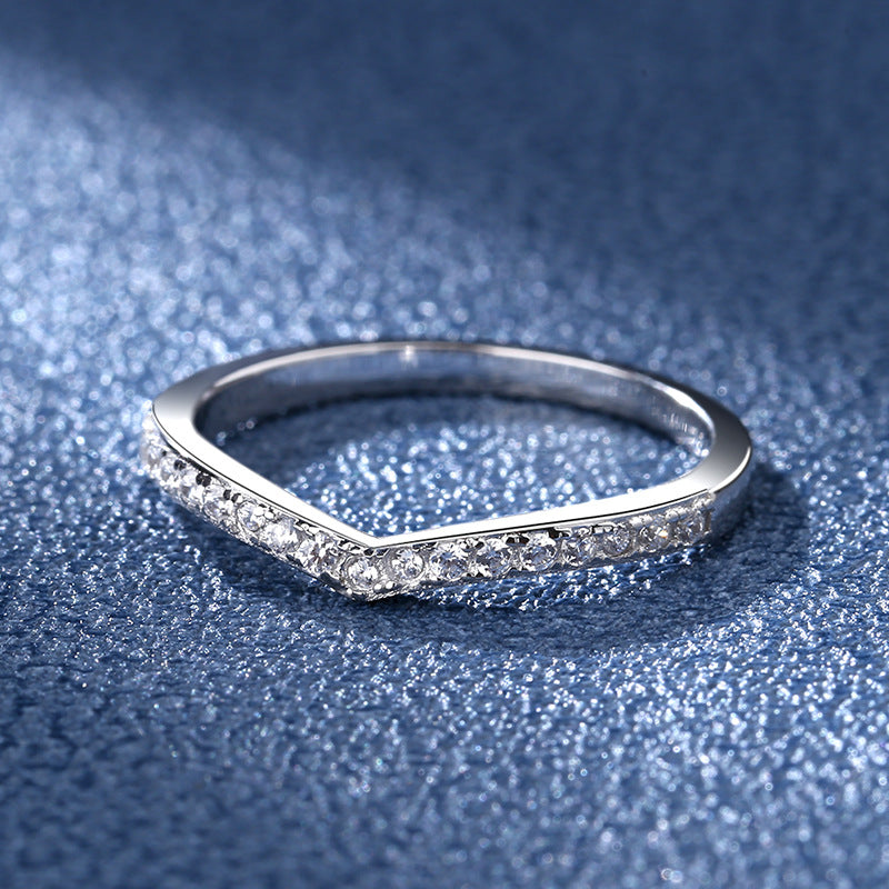Sterling Silver V-Shaped Moissanite Ring Minimalist Stackable Band for Women