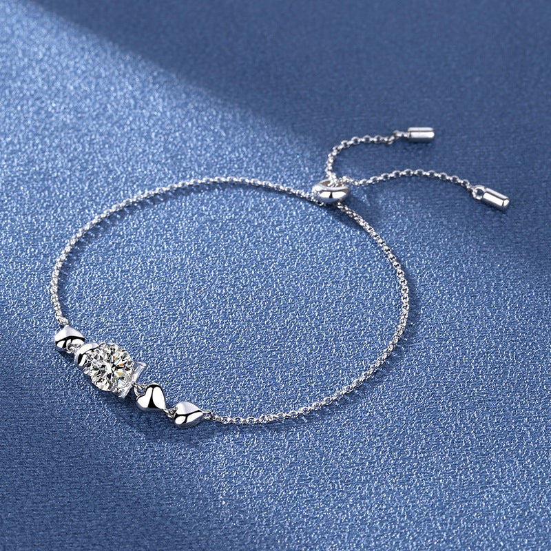Bracelet - Heart Shaped S925 Sterling Silver with Moissanite Stones and Platinum Plating