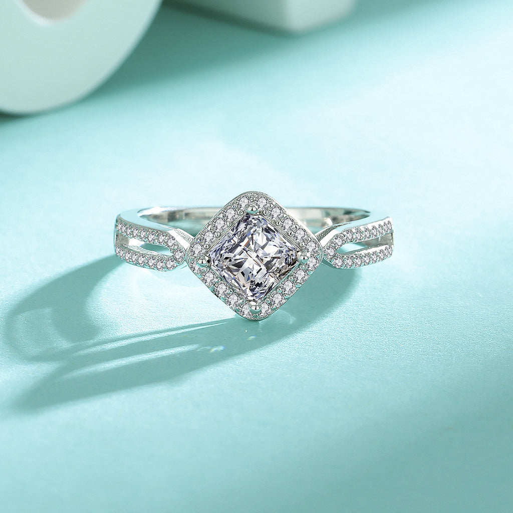 Princess Cut Square Sterling Silver Ring with Moissanite Stone