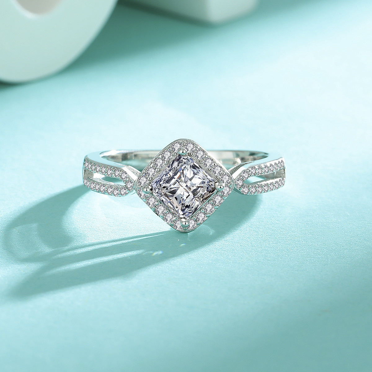 Princess Cut Square Sterling Silver Ring with Moissanite Stone