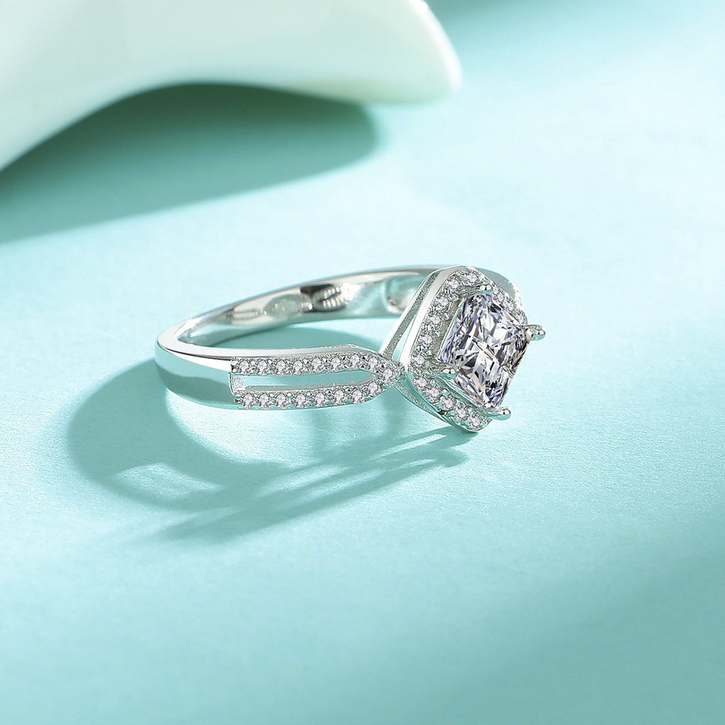 Princess Cut Square Sterling Silver Ring with Moissanite Stone