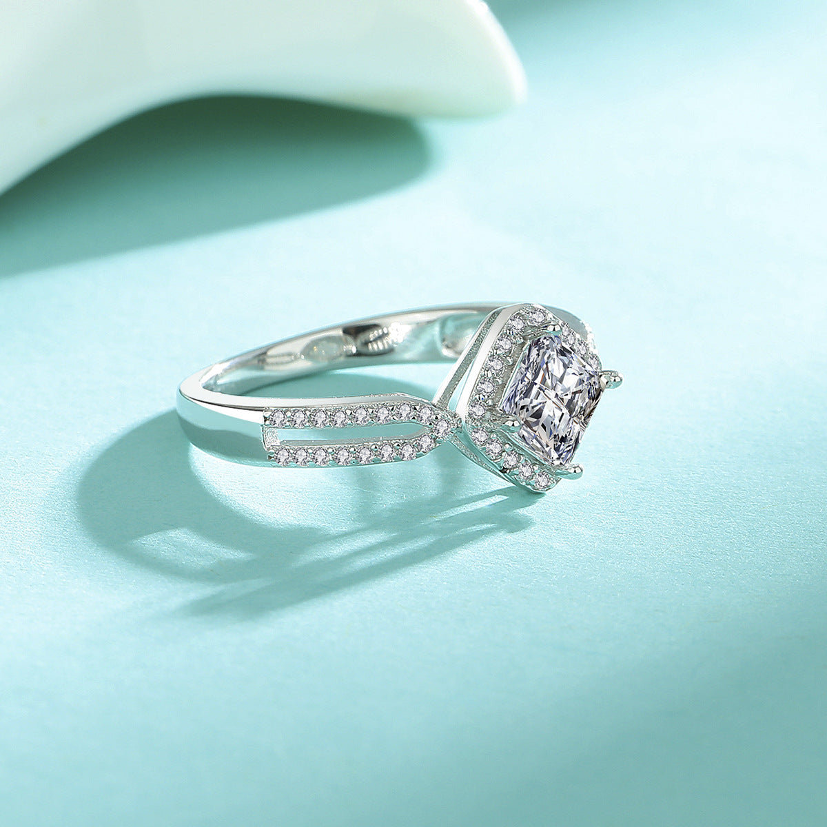 Princess Cut Square Sterling Silver Ring with Moissanite Stone