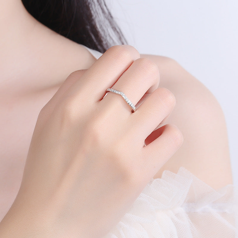 Sterling Silver V-Shaped Moissanite Ring Minimalist Stackable Band for Women