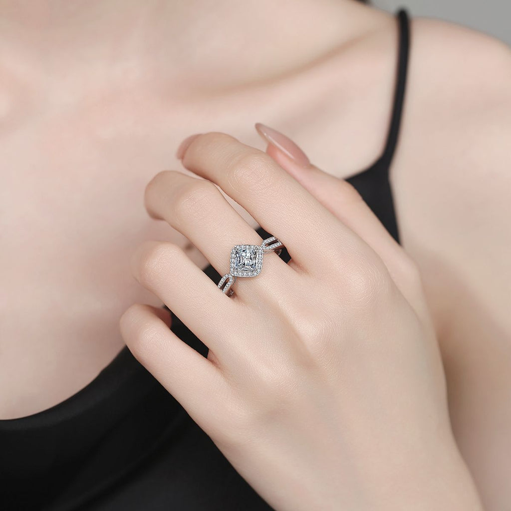 Princess Cut Square Sterling Silver Ring with Moissanite Stone
