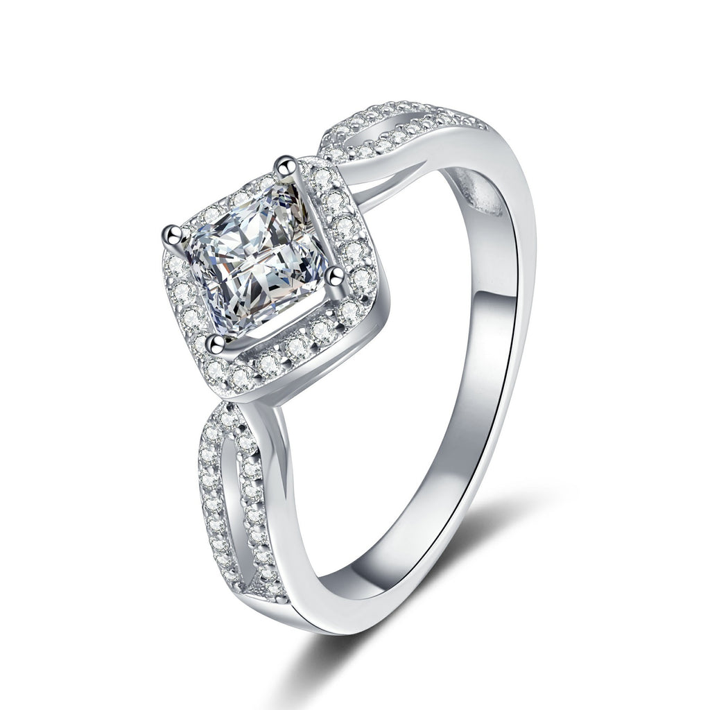 Princess Cut Square Sterling Silver Ring with Moissanite Stone