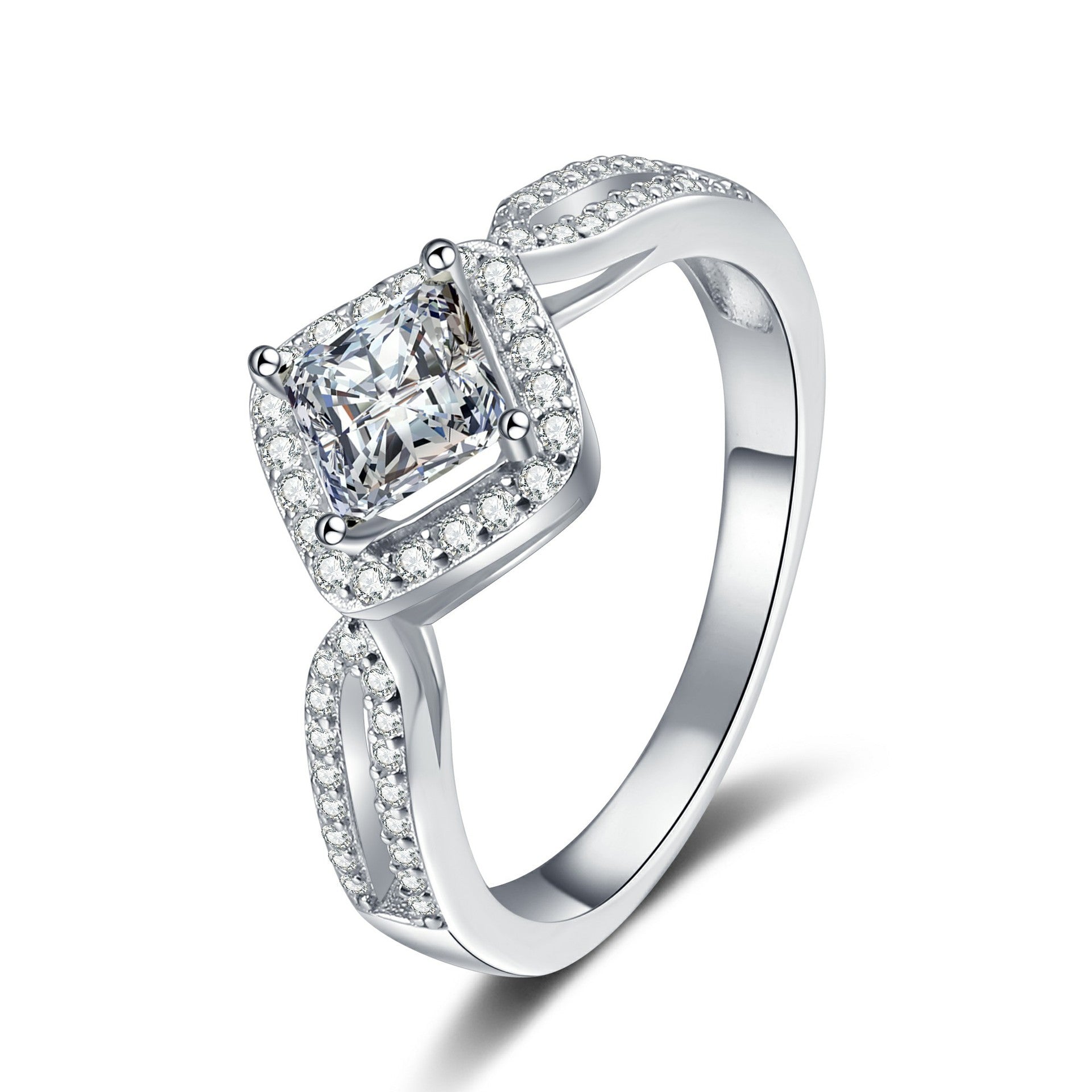 Princess Cut Square Sterling Silver Ring with Moissanite Stone