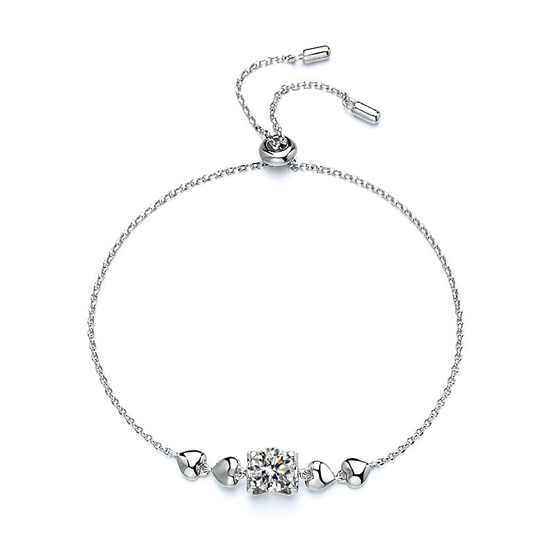 Bracelet - Heart Shaped S925 Sterling Silver with Moissanite Stones and Platinum Plating