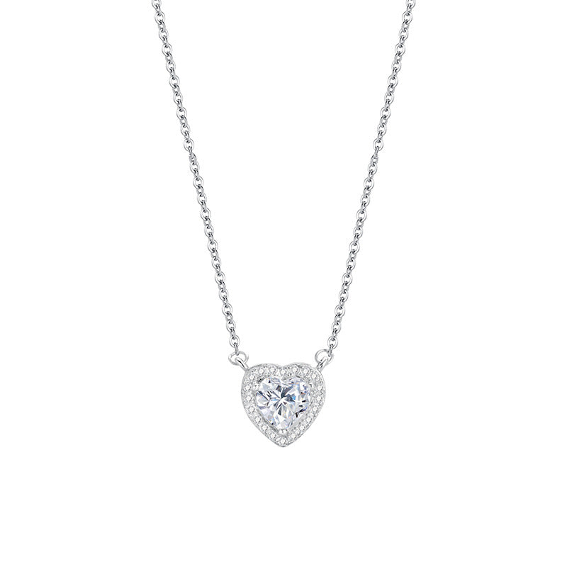 Necklace 925 Sterling Silver Heart Pendant with Moissanite Stone Romantic Design