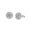 Classic Geometric Circle Design Elegant Round Halo Cubic Zirconia 925 Sterling Silver Stud Earrings