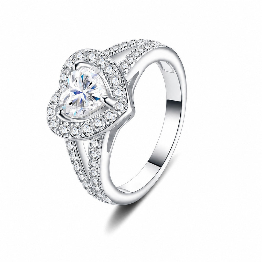 Heart Shape Moissanite 925 Sterling Silver Halo Ring