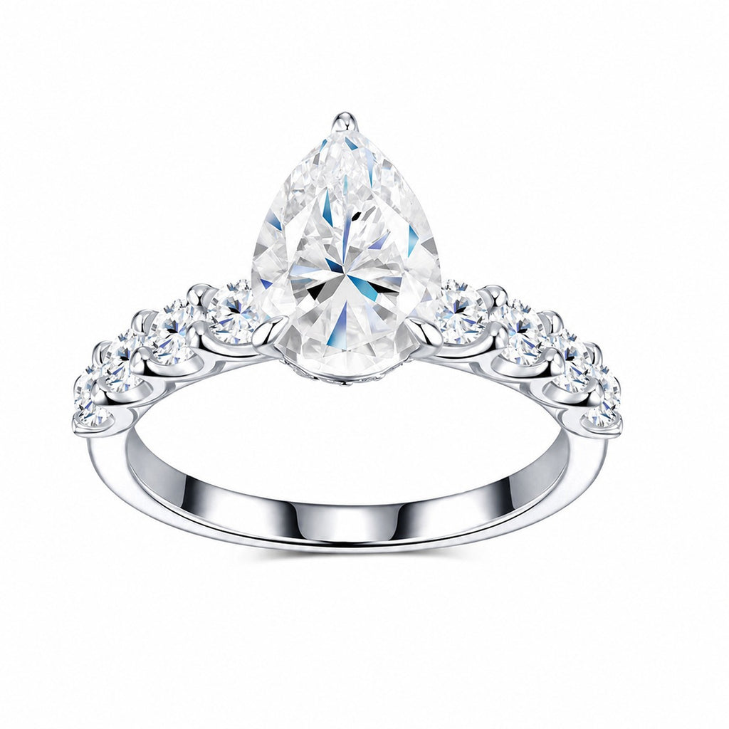 Pear Shaped Moissanite Ring 925 Sterling Silver Silver Tone Band Ring