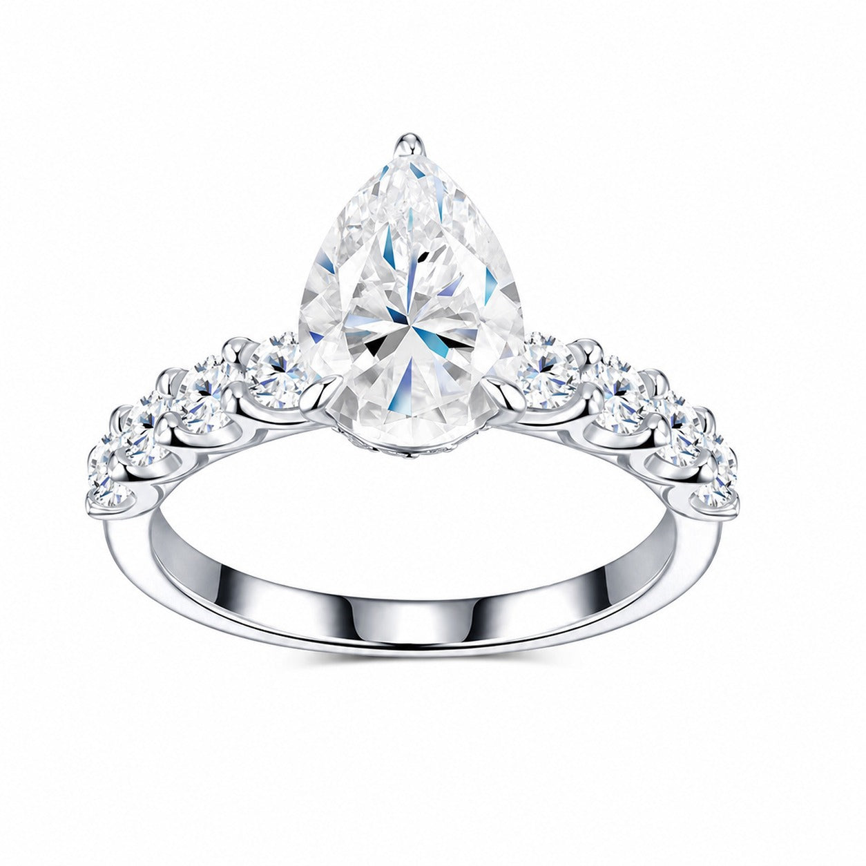 Pear Shaped Moissanite Ring 925 Sterling Silver Silver Tone Band Ring