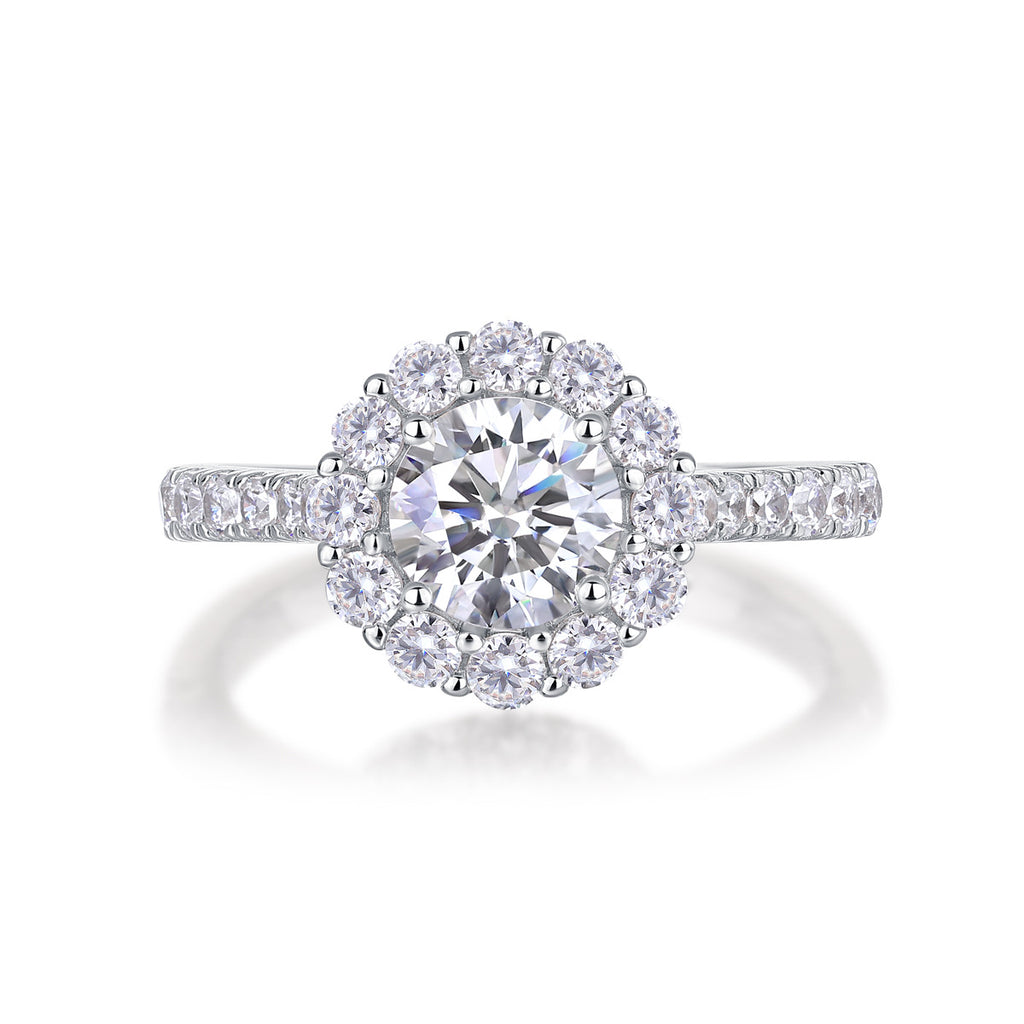 Elegant Moissanite and Cubic Zirconia Geometric Design 925 Sterling Silver Ring