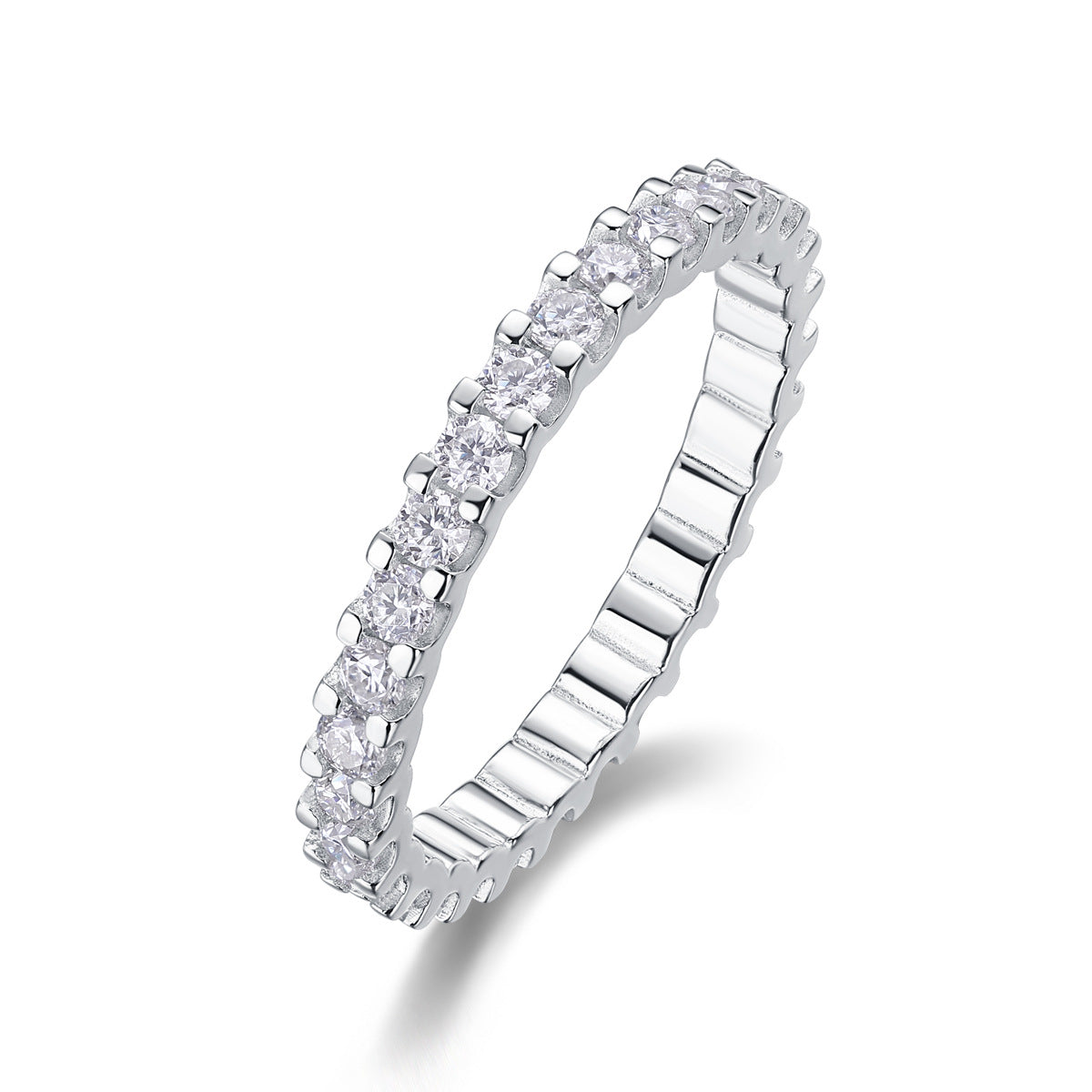 Geometric Circular Moissanite Eternal Sterling Silver Ring