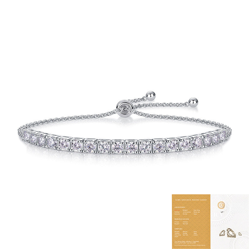 Women 925 Sterling Silver Adjustable Luxury Fashion Jewelry Elegant Moissanite Tennis Bracelet