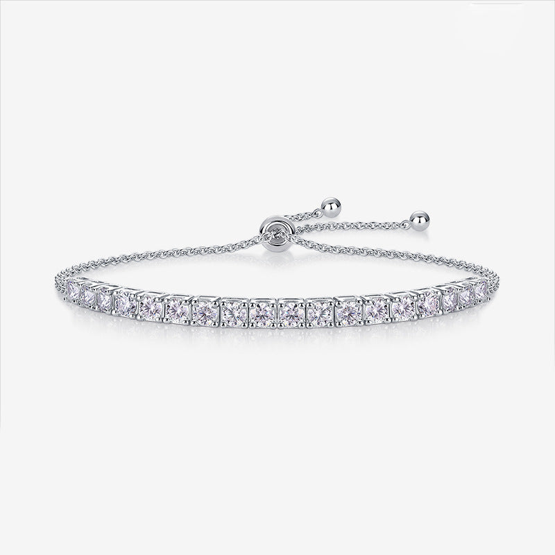 Women 925 Sterling Silver Adjustable Luxury Fashion Jewelry Elegant Moissanite Tennis Bracelet