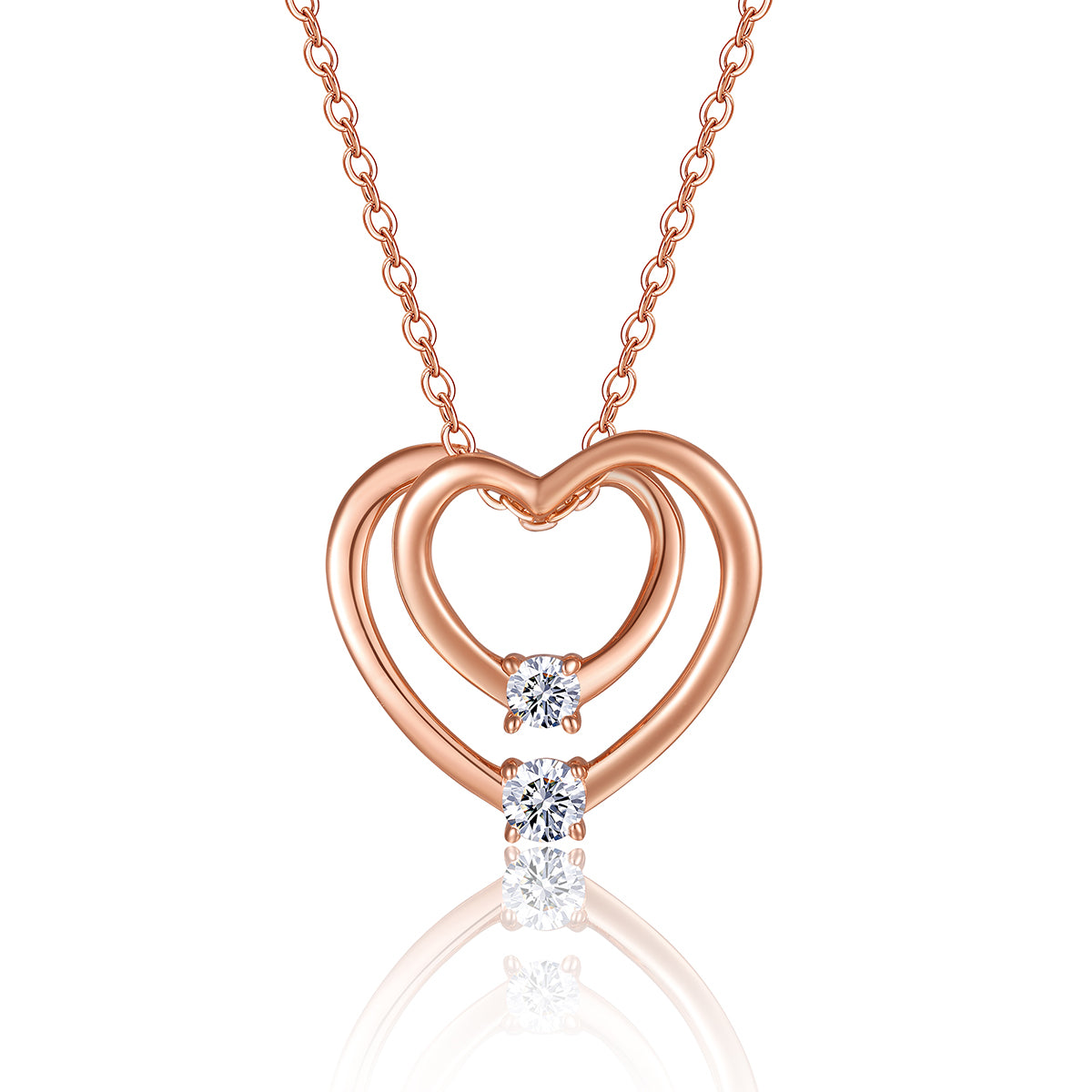 Round-Cut Moissanite Double Heart Pendant Necklace in 925 Sterling Silver