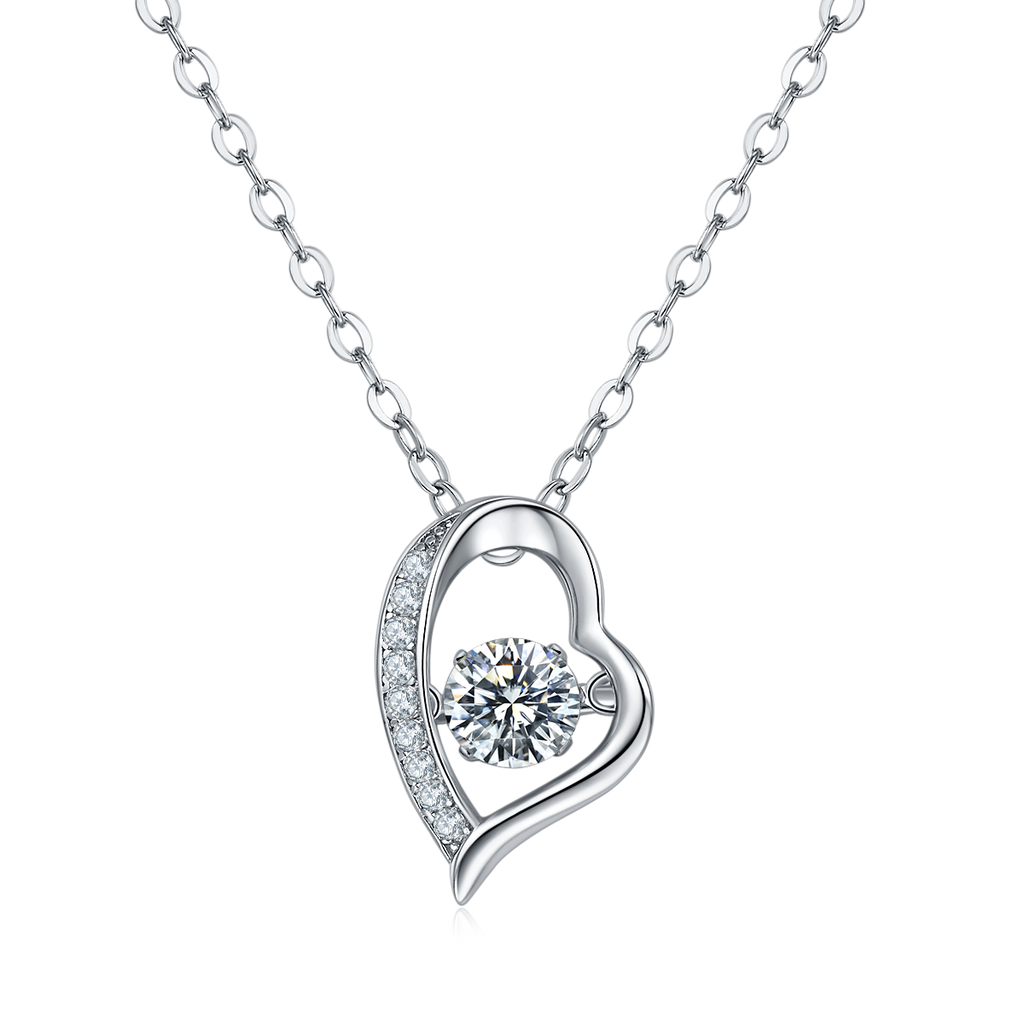 Round-Cut Moissanite Floating Heart Pendant Necklace in 925 Sterling Silver