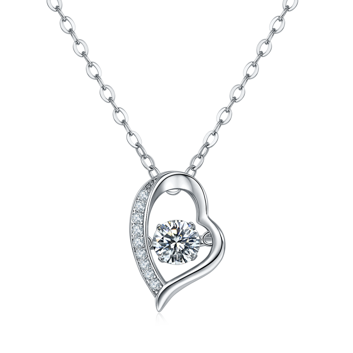 Round-Cut Moissanite Floating Heart Pendant Necklace in 925 Sterling Silver