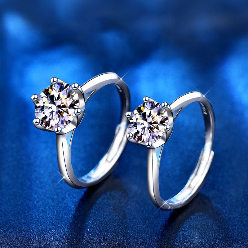 Minimalism 1ct Six Claw Moissanite CZ 925 Sterling Silver Adjustable Promise Ring